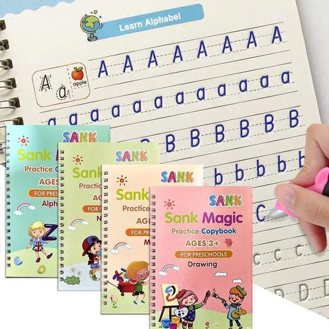 MagicBook™ - Reusable Practice Copybook: 4 Books + Magic Pen