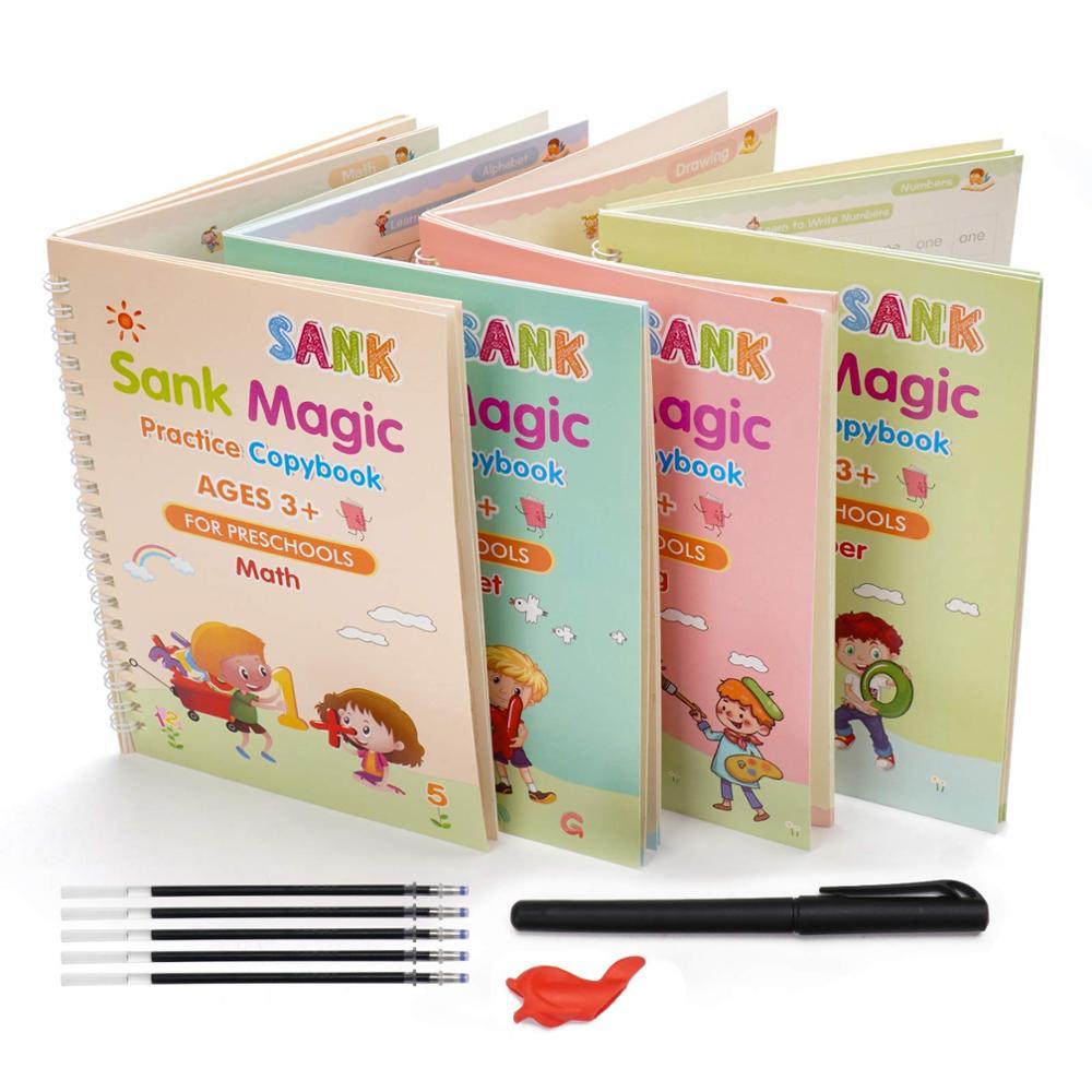 MagicBook™ - Reusable Practice Copybook: 4 Books + Magic Pen