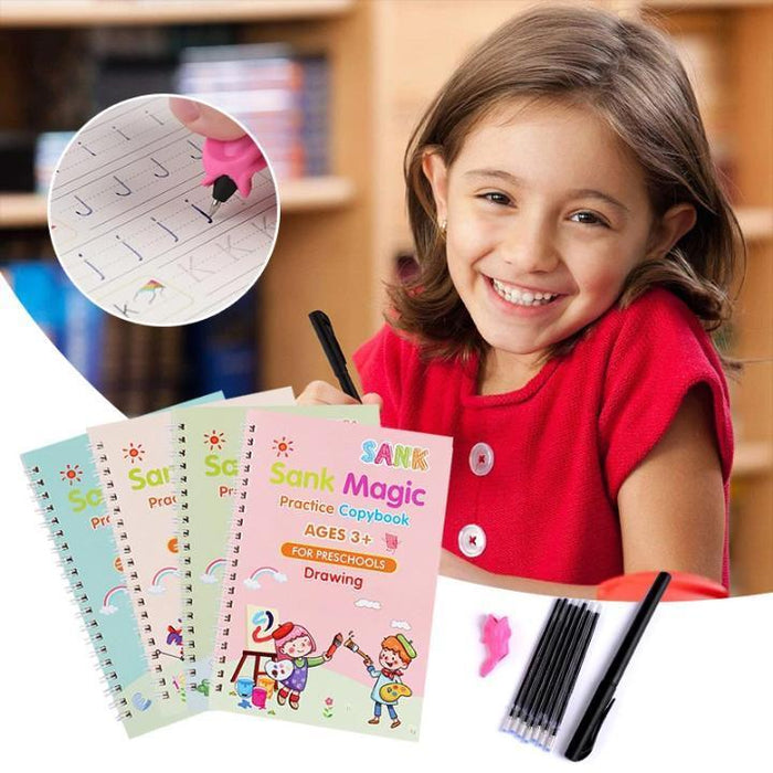 MagicBook™ - Reusable Practice Copybook: 4 Books + Magic Pen