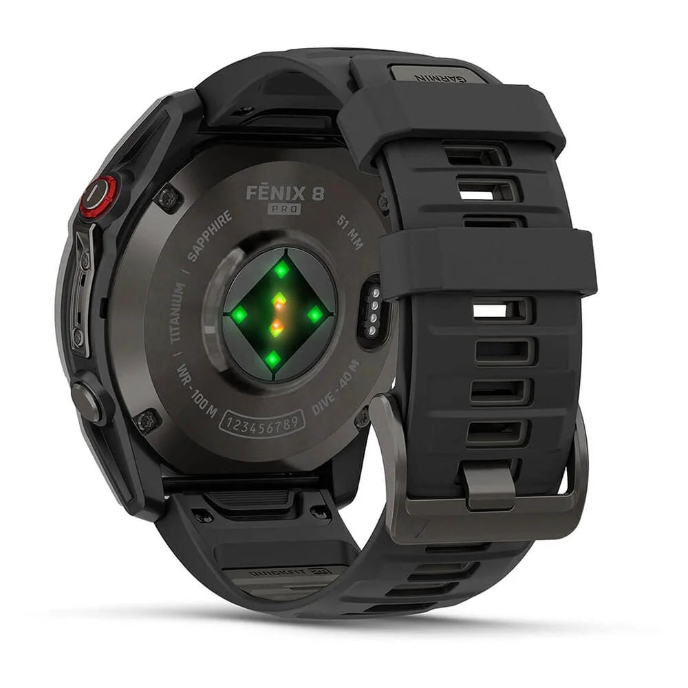 Garmin fenix 8 Pro AMOLED 51mm Carbon Grey DLC Titanium Case Black Silicon Strap Watch